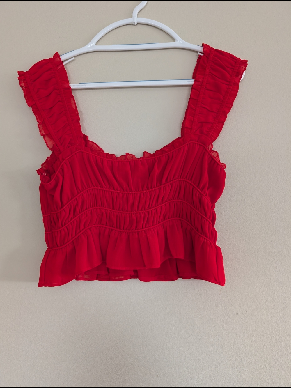 ASTR Red Ruffled Smocked Crop Top - Picture 2 of 5